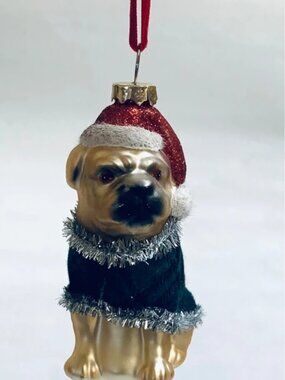 Vintage Pug Dog Christmas Ornament Santa Hat Tinsel Sweater Holiday Tree Decor